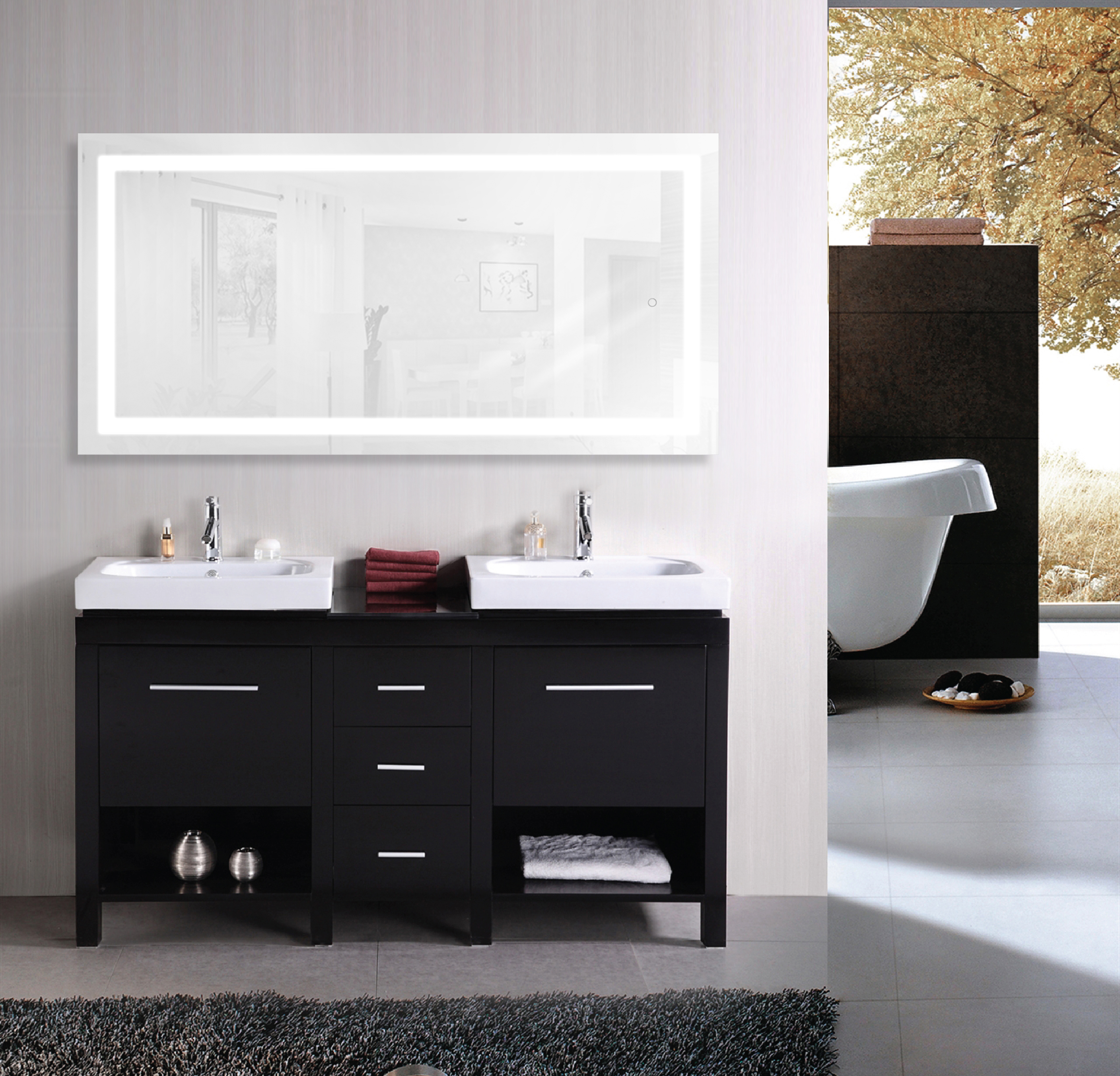 This Lighted bathroom mirror is a true Icon of sleek aesthetic styling and sophistication. The mirror itself is of the highest quality silver backed glass ...