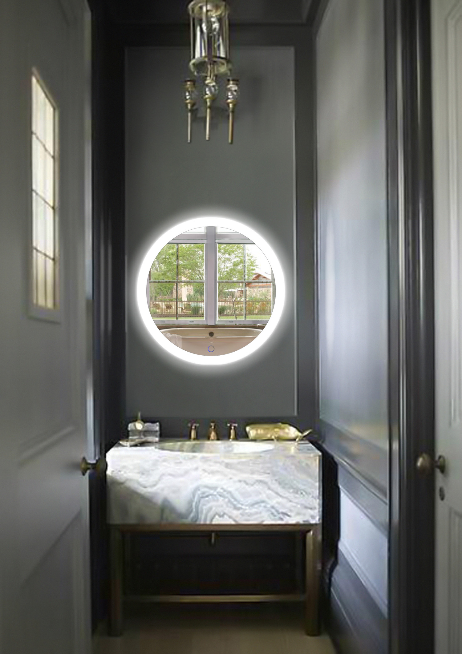 LED 27″ Round Bathroom Mirror Lighted With Dimmer & Defogger