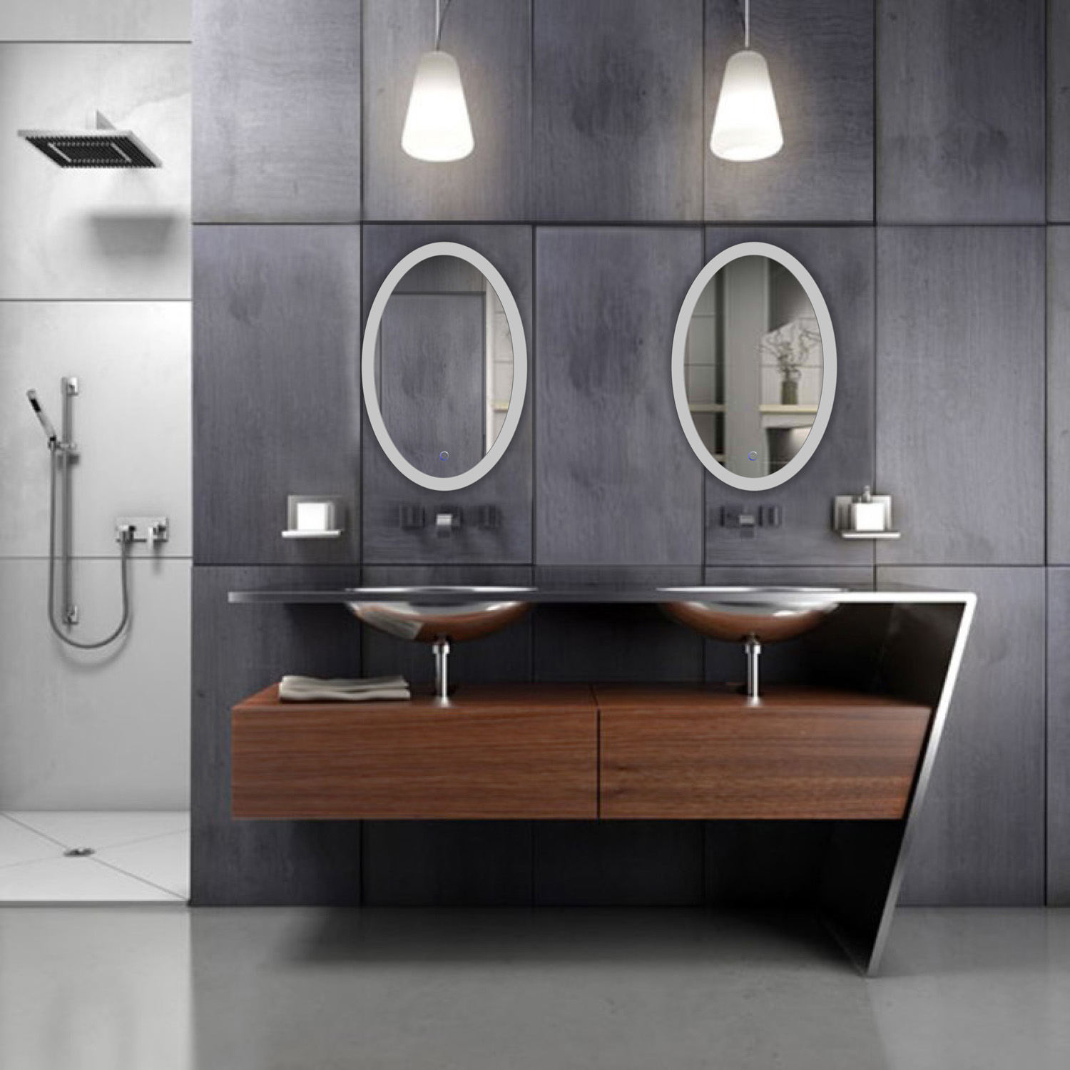 Sol Oval 20 x 30 LED Bathroom Mirror w Dimmer Defogger Oval Back lit Vanity Mirror Krugg Reflections USA