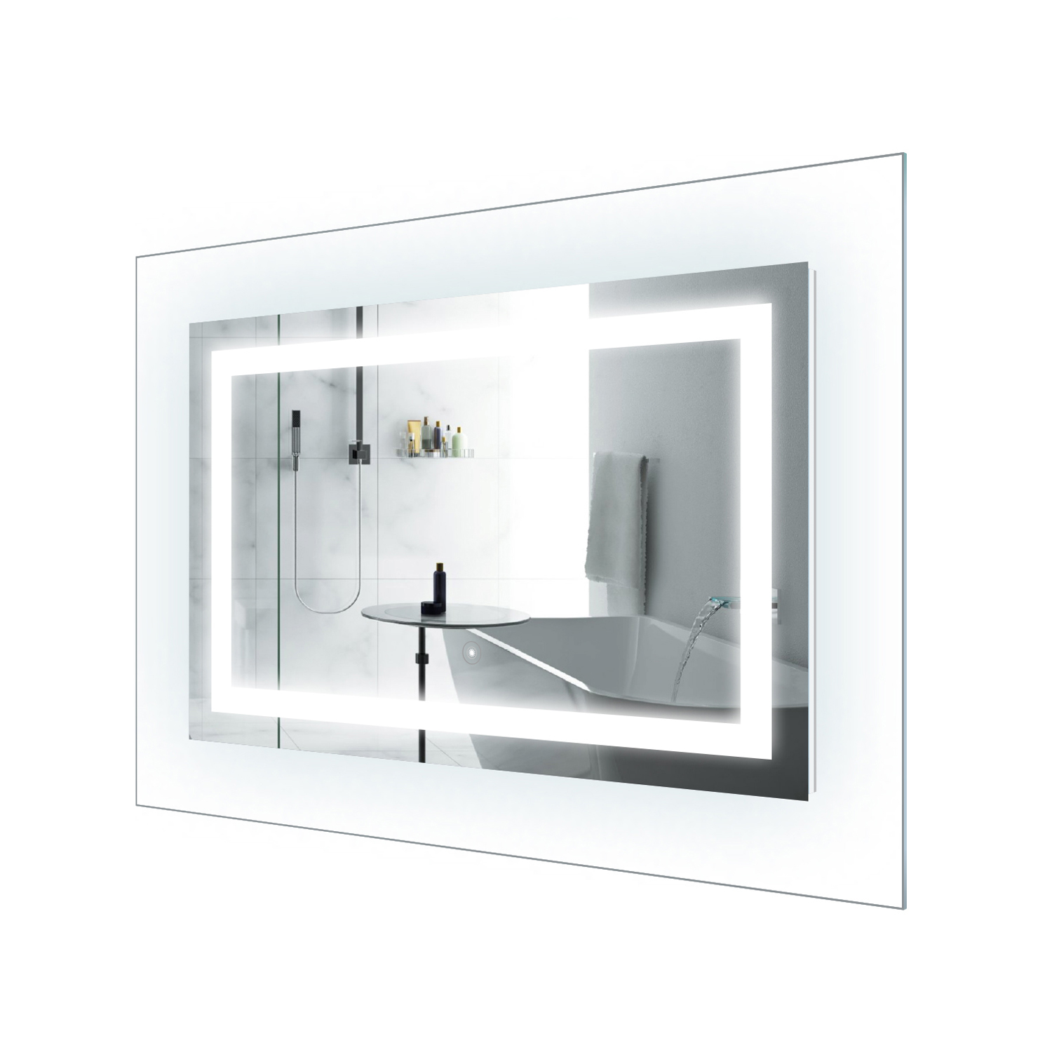 led lighted 42 inch x 30 inch bathroom mirror with glass frame