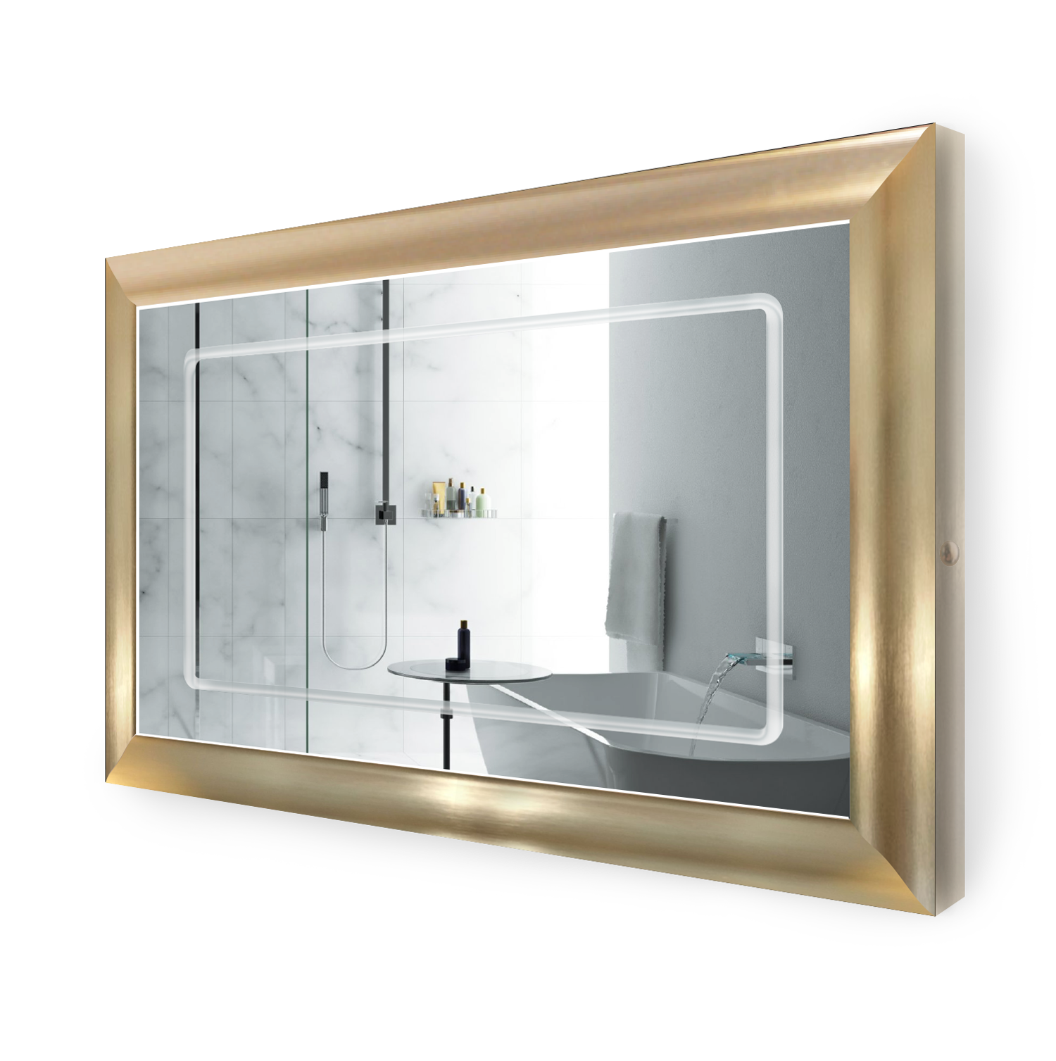 Led Lighted 48 Inch X 30 Bathroom Gold Frame Mirror With Defogger