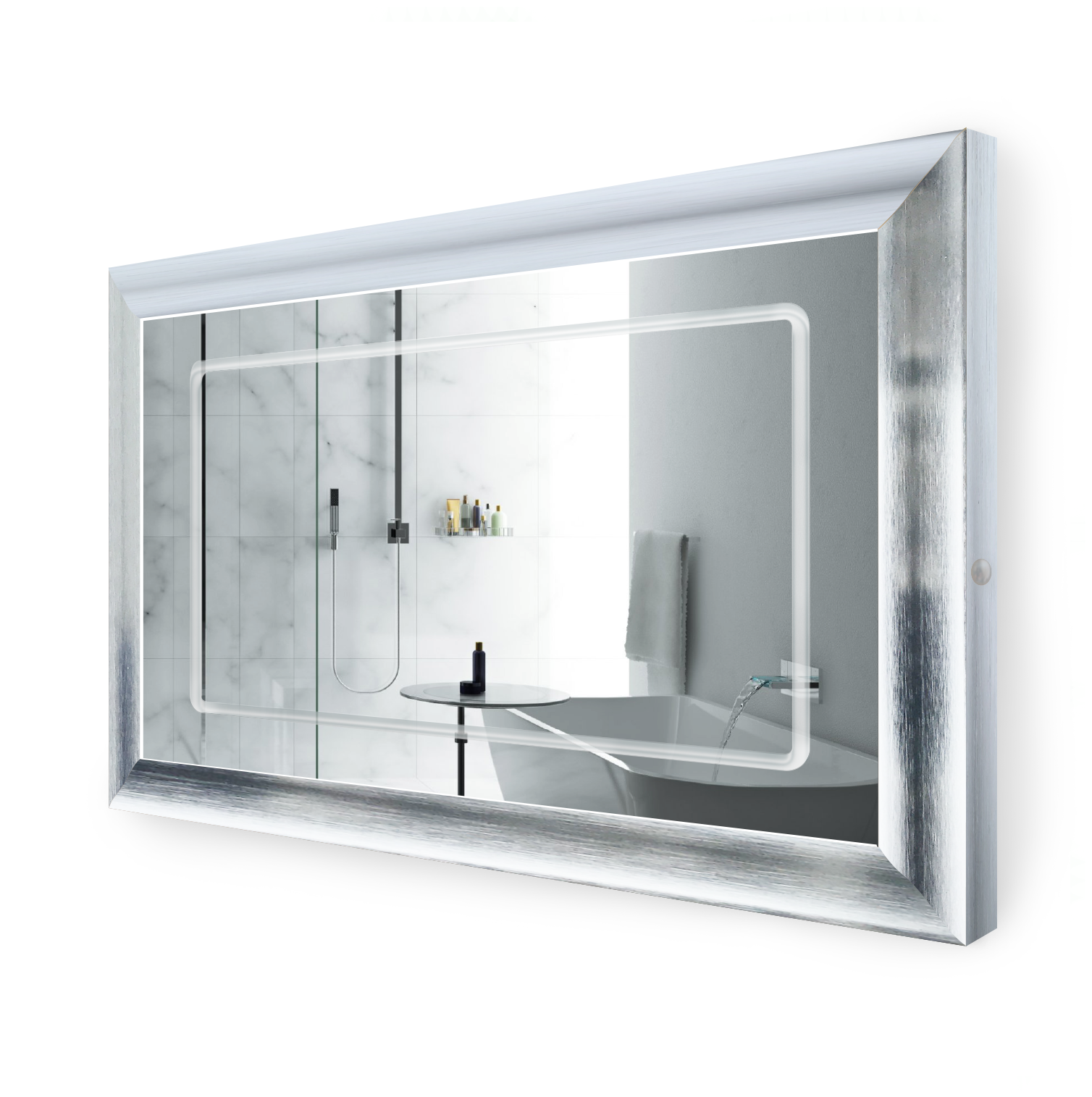 LED Lighted 48 Inch X 30 Inch Bathroom Silver Frame Mirror With 