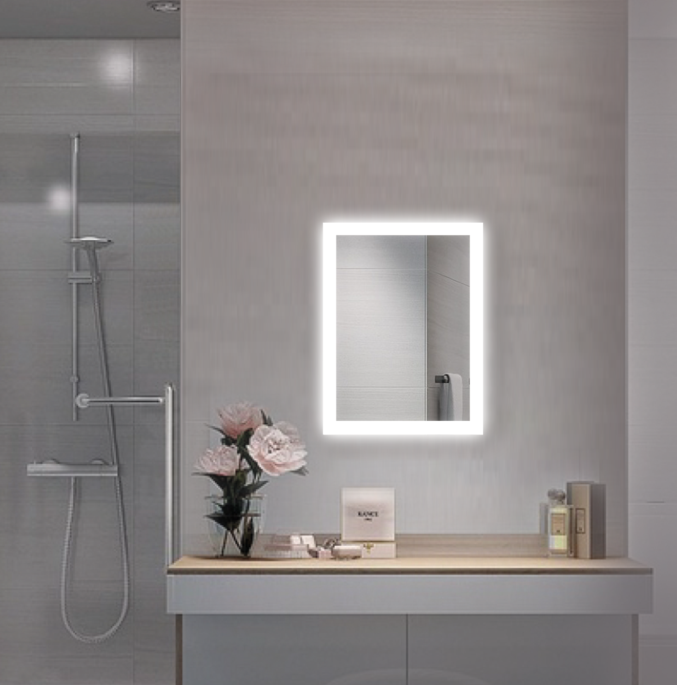 Large Bathroom Vanity Mirror with LED Lighted Edges :: IMPECCABLE Seri –  Impact Vanity